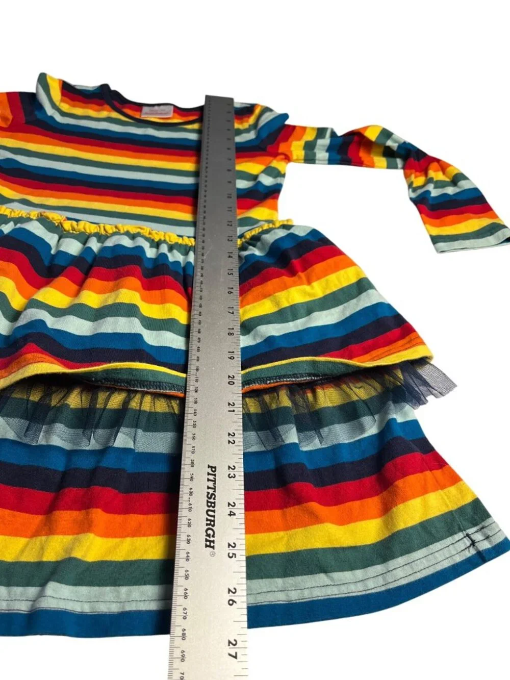 Hanna Andersson Striped Rainbow Tiered Dress Girls Cotton & Tulle Blend Size 8